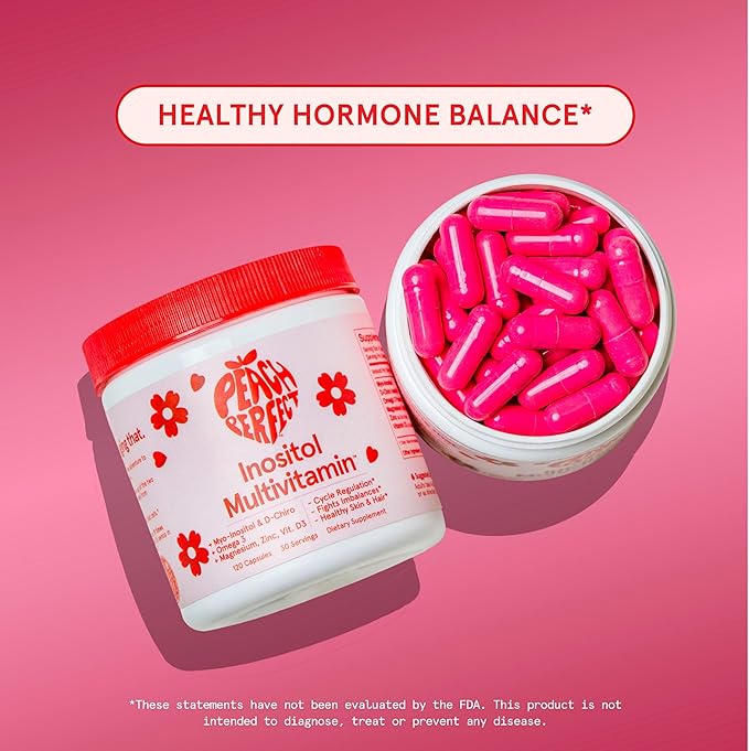 Peach Perfect Inositol Multivitamin – Myo-Inositol & D-Chiro 40:1 Blend, Omega-3, Vitamin D3, Magnesium, Zinc – Supports Women’s Health, Mood, Energy, Supplement – 30 SVG