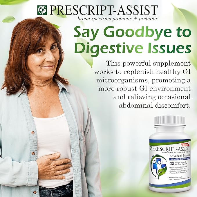 Prescript-Assist Prescipt-Assist Prebiotics & Probiotics for Digestive & Immune Health. 28 Strains Soil-Based Microflora - Vegan, Supports Muscle Recovery & Gut Health, 90 Capsules