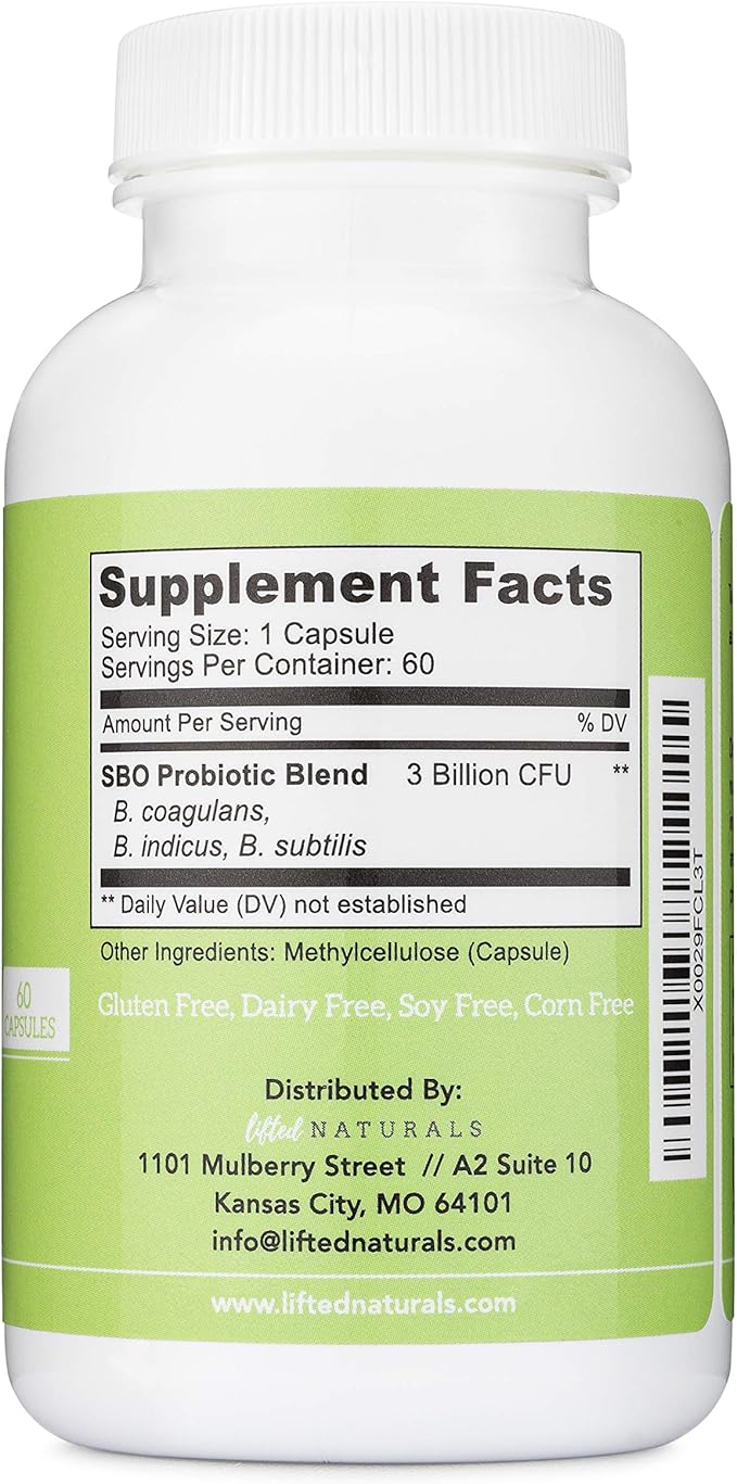 Lifted Naturals Spore Based Probiotic Probiotics - SBO Mood Boost - Spore/Soil-Based - Digestion & Natural Mood Support - Histamine-Free - 60 Day Supply, Non-GMO, Dairy-Free, Gluten-Free, Vegan