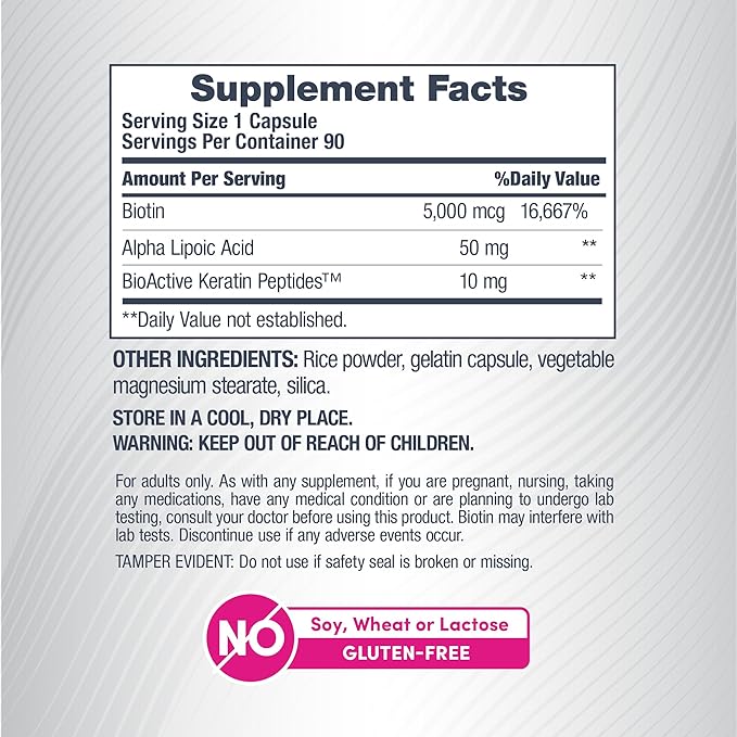 NeoCell Biotin Complex Hair, Skin & Nails | 90 Capsules | with BioActive Keratin Peptides and Alpha Lipoic Acid | Radiance-Infused Formula