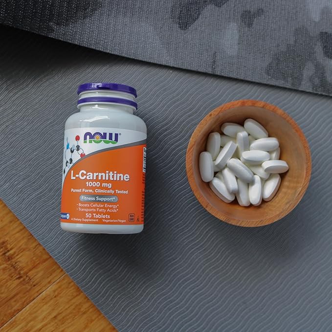 NOW Foods Supplements, L-Carnitine 1,000 mg, Purest Form, Amino Acid, Fitness Support*, 50 Tablets
