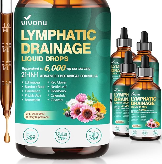 VivoNu 21-in-1 Lymphatic Drainage Drops for Liposomal, 4 Pack