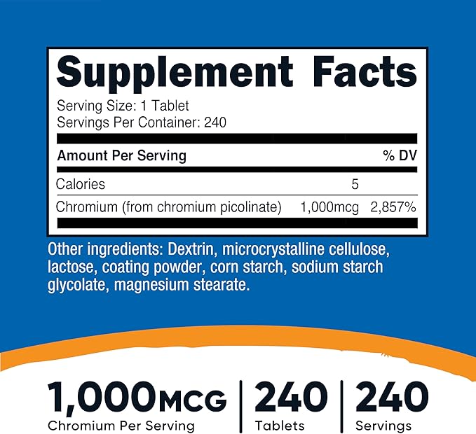 Nutricost Chromium 1000mcg, 240 Tablets - Gluten Free, Non-GMO
