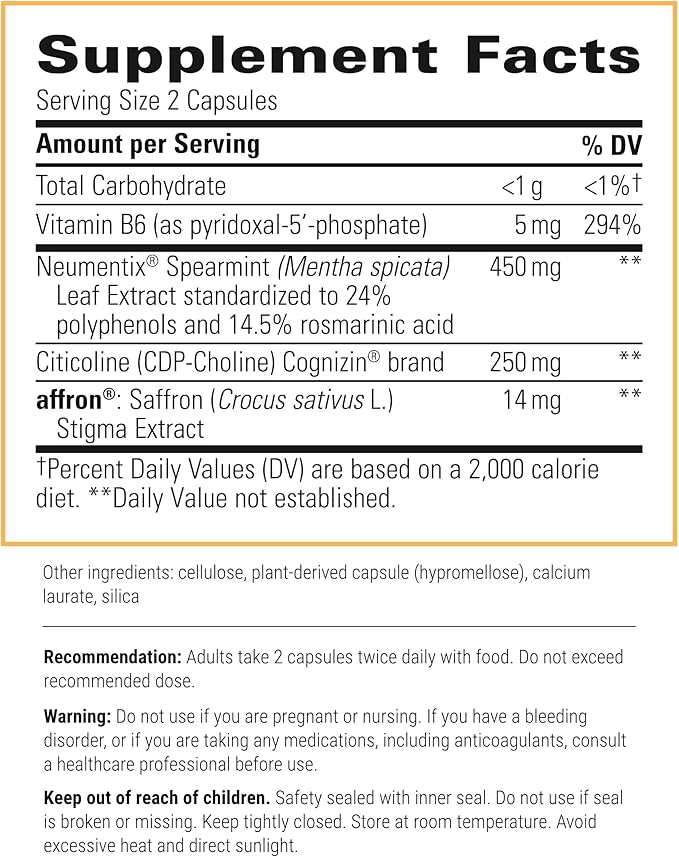 Integrative Therapeutics Neurologix - with Saffron and CDP-Choline - Nootropic Supplement for Brain Health*- Focus* - Memory Support* - Vegan, Gluten-Free & Dairy-Free - 28 Capsules (14 Servings)