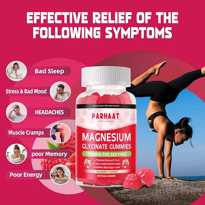 Magnesium Glycinate Gummies - Sugar Free Magnesium Potassium Supplement with Vitamin D, B6, CoQ10 for Calm Mood & Sleep Support - 60 Raspberry Chews