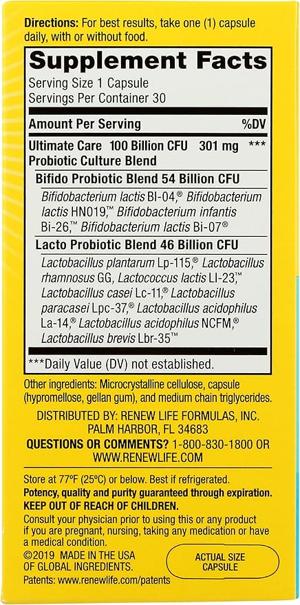 Renew Life, Ultimate Flora Care Probiotic 100 Billion, 30 Count