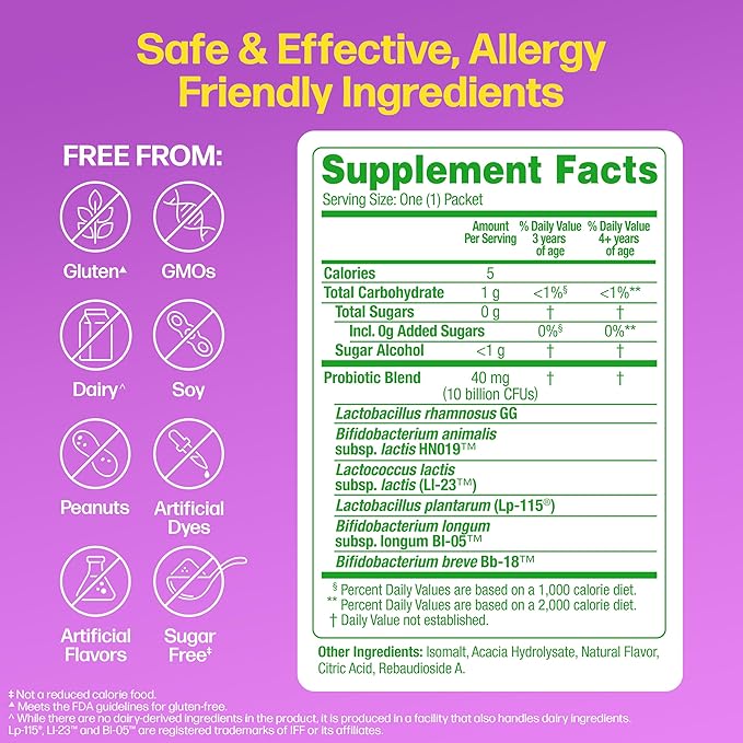 Culturelle® Kids Complete Probiotics Fast Melts Mixed Berry Flavor 30 Count Sugar Free‡ Prebiotic + Probiotic Powder for Digestive and Immune Health, Supports Daily Regularity *