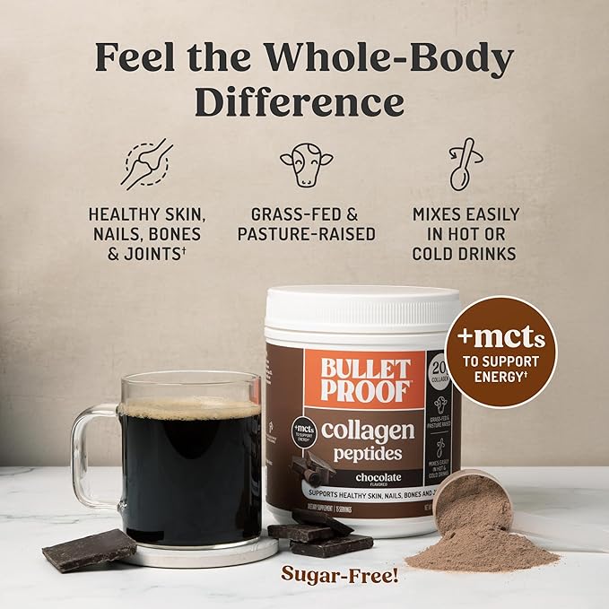 Bulletproof Chocolate Collagen Protein Powder with MCT Oil, 19g Protein, 17.6 Oz, Collagen Peptides and Amino Acids for Healthy Skin, Bones and Joints