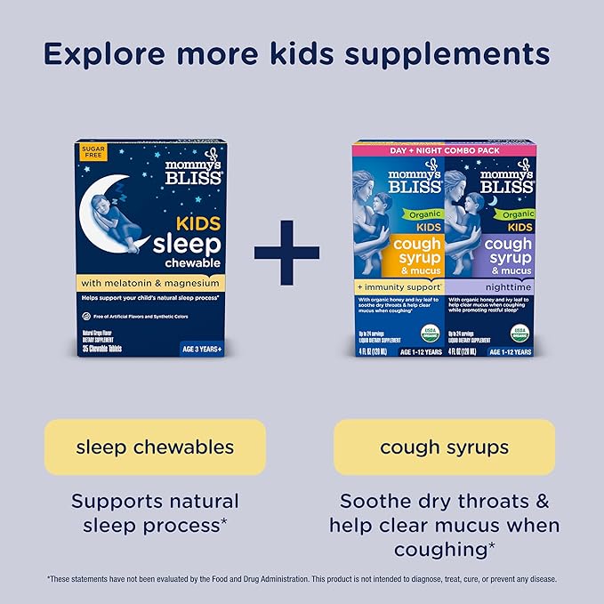Mommy's Bliss Kids Sleep Melatonin Gummies, Non Habit-Forming with No Artificial Colors, Flavors or Gelatin - Age 3 Years+ - Strawberry Flavor - 100 Sleep Gummies,(Pack of 2)