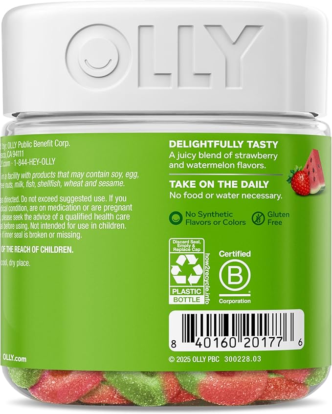 OLLY Fiber Gummy Rings, 5g FOS Prebiotic Fiber, Digestive Health Supplement,* Strawberry Watermelon Flavored, 25 Day Supply - 50 Count