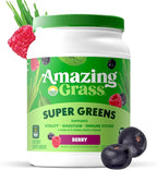 Amazing Grass Greens Blend Superfood: Super Greens Powder with Spirulina, Chlorella, Beet Root Powder, Digestive Enzymes, Prebiotics & Probiotics, Berry, 100 Servings (Packaging May Vary)