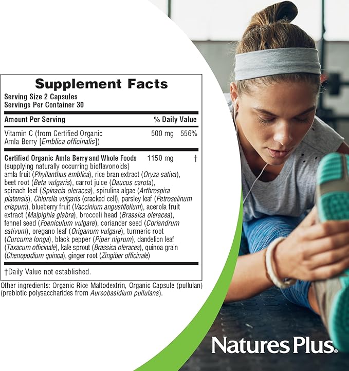 NaturesPlus Source of Life Garden Vitamin C - 60 Capsules, Pack of 2 - Immune System Support - USDA Certified Organic, Non-GMO, Vegan, Gluten Free - 60 Total Servings