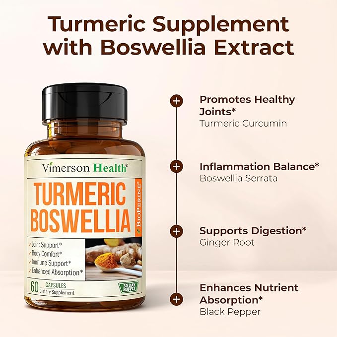 Boswellia Serrata Turmeric Supplement for Joint Support & Inflammation Balance – Turmeric Boswellia Supplement with Ginger & Black Pepper Extract for Enhanced Absorption – Non-GMO - 2pack