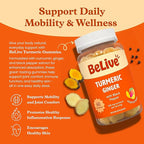 BeLive Turmeric and Ginger Gummies - 500mg - Joint and Mobility Support Supplement - Curcumin with Black Pepper for Enhanced Absorption - Gluten Free and Vegan - Tropical Flavor - 60 Count