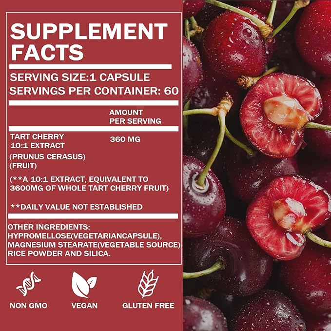Good Grove Tart Cherry Extract Capsules, Good Grove Tart Cherry Extract, Tart Cherry Capsules 3600 mg Strength, 10:1 Extract, 60 Count