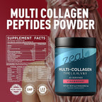 Zeal Naturals Multi Collagen Protein Peptides Powder Types I II III V X - Vitamin C, Biotin & Hyaluronic Acid - Hair, Skin & Nails - Marine, Bovine, Chicken & Eggshell - Strawberry, 45 Servings