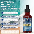 USDA Organic Liquid Vitamin D3 K2 Drops for Adults | Superdose 8000IU Pure Vitamin D3 | 60 Serv | Vitamin D K2 Supplement for Immune Support & Bone Health | 98% Absorption | Vegan, Non-GMO | 2 Fl Oz
