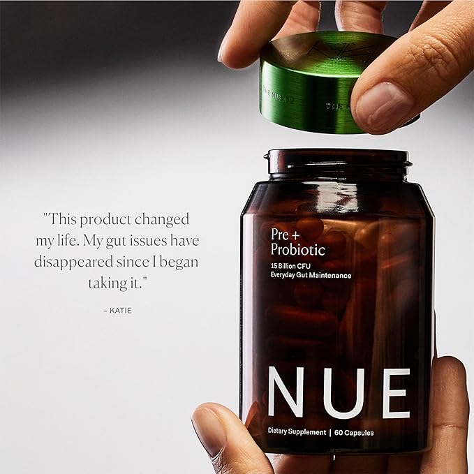 The Nue Co. Pre + Probiotic Supplement - Synbiotic & Spore Based Formula for Daily Gut Balance - Vegan & Gluten Free Immune Supplement - Supports Digestive Wellness, Immunity & Skin | 60 Capsules