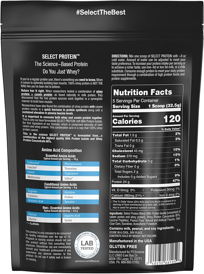 PEScience Select Protein Powder, Whey and Casein Blend, Lean Protein Powder for Women and Men, Low Calorie, Low Carb, Keto Friendly, Gluten Free, Peanut Butter Cookie - 5 Servings