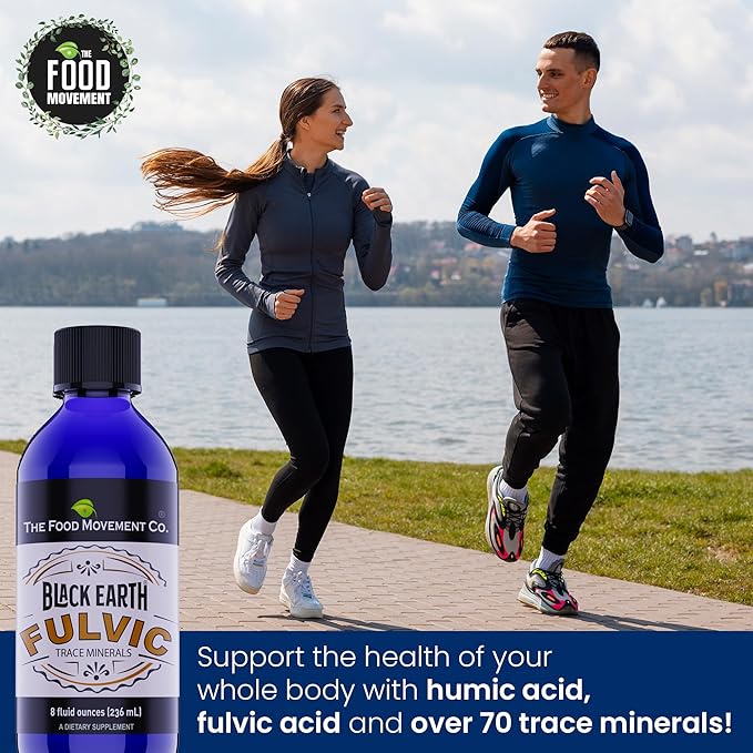 THE FOOD MOVEMENT CO. Black Earth Fulvic Acid - Humic Fulvic Minerals with Electrolytes for Digestive Health and Exercise Recovery, 8 oz Trace Minerals Supplement