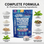 Magnesium Glycinate Powder Supplement + L Theanine Ashwagandha Glycine Apigenin Lemon Balm GABA 5HTP Pink Salt Potassium L Tryptophan Calcium | Powdered Sleep Aid Calm Trace Minerals Vitamin