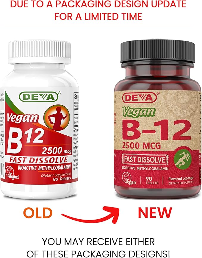 DEVA Nutrition Vegan Sublingual Fast Dissolve B-12 Tablets, 2500 mcg, 90 Count