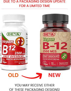 DEVA Vegan Vitamins B-12, High Potency 2500 mcg B12, Fast Dissolve, Sublingual, 90 Tablets (Pack of 2)