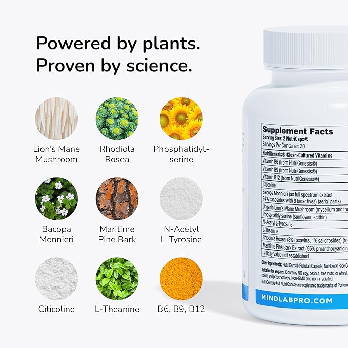 Mind Lab Pro® MLP® v4 Universal Nootropic™ Brain Booster Supplement for Focus, Memory, Clarity, Energy - 60-Count - Plant-Based, Naturally Sourced Memory Vitamins for Better Brain Health, Made in USA