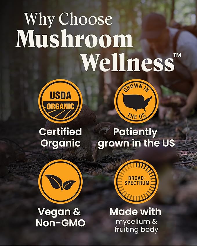 Mushroom Wellness Lion’s Mane Blend with Reishi: Organic Lion's Mane & Reishi Mushroom Capsules, Mushroom Powder Supplement, Supports Cognitive Health, Memory, and Mental Focus, 90 Vegan Capsules