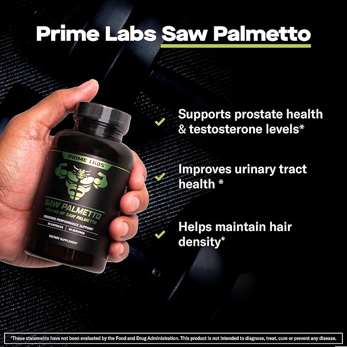 Prime Labs Saw Palmetto for Men - Prostate & Urinary Health Supplement, Hair Loss Support, DHT Blocker - 20:1 High-Potency 350mg of Saw Palmetto Extract per Serving - 90 Capsules / 90-Day Supply