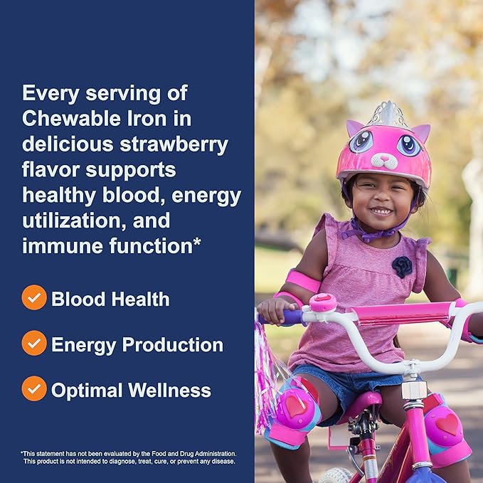 Carlson - Kid's Chewable Iron, 15 mg, Superior Absorption, Blood Health, Energy Production & Optimal Wellness, Natural Strawberry Flavor, 60 Tablets