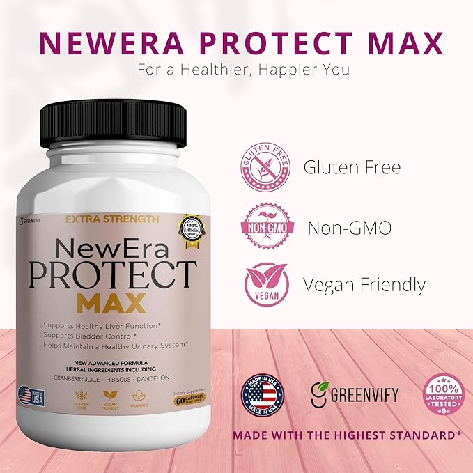 New Era Protect Max Extra Strength Urinary Support Supplement, 60 Veggie Capsules, 1000mg D-Mannose with Cranberry, Hibiscus, Dandelion (1)