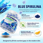 Organic Blue Spirulina Gummies, High Phycocyanin from Nutrient-Rich Blue-Green Algae for Antioxidants, Cellular Energy & Cleanse, Superfood w/Chlorella, CoQ10 & VC,Taurine,Green Tea, Sugar Free, 120Ct