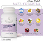 Living Well Kids Calcium & Tooth Support – Chewable Bone Health Vitamins with D3 + K2, Magnesium & Zinc – Strong Teeth & Enamel Defense – Berry Flavor – Fluoride-Free, Non-GMO
