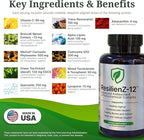 ResilienZ-12 Healthy Aging & Cellular Health – 12-in-1 Longevity Antioxidant Complex w/Meriva Curcumin Phytosome, Sulforaphane, CoQ10, EGCG, Resveratrol, Quercetin, Tocotrienols & Astaxanthin