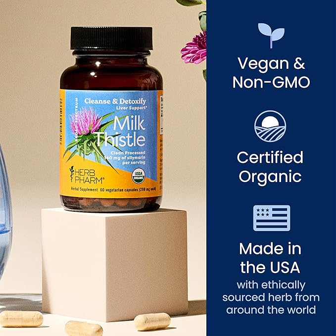 Herb Pharm Milk Thistle Seed Extract w/140 mg Silymarin for Liver Support - 60 Vegetarian Capsules