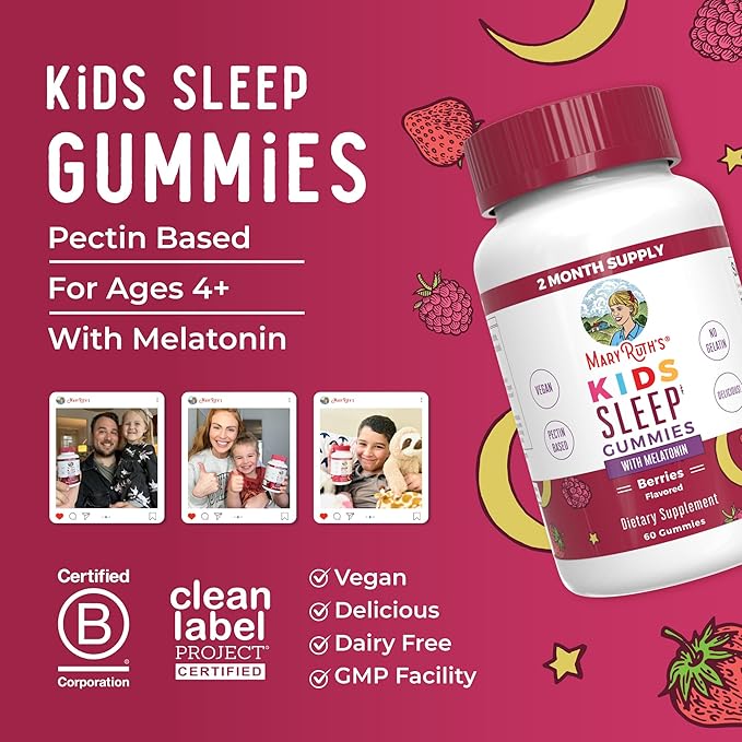 MARYRUTH'S Melatonin Gummies for Kids | 2 Month Supply | Sleep Gummy for Kids Ages 4+ | Melatonin 1 mg | Relaxation & Sleep Support | Vegan | Gluten Free | 60 Count