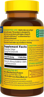 Nature Made Vitamin D3 10000 IU (250 mcg) Maximum Strength, Vitamin D Supplement for Bone and Immune Health Support, 60 Softgels, 60 Day Supply