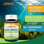 Lovita Algae Omega-3, Vegan and Plant-Based DHA & DPA, Fish Oil Alternative, 1000mg Algae Oil, Support Heart and Brain Health, Carrageen-Free, 90 Softgels (Pack of 3)