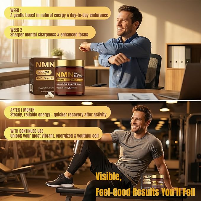 NMN Supplement 1000mg, 4-in-1 Liposomal NMN for NAD+ Supplement, nmn Supplement with Quercetin, Cellular Energy & NAD+ Levels Support for Men & Women, 60 Capsules