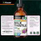BIO KRAUTER® Milk Thistle Supplement - Liquid Pure Vegan Milk Thistle Extract 680 mg per Serving 4 Fl.Oz 56 Days of Supply - Liver Cleanse & Detox, Сontains Silymarin - Alcohol & Sugar Free