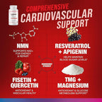 N.A.D.+ Longevity – Cardiovascular Support Supplement with NMN, NR, Resveratrol, Fisetin, Quercetin, TMG & Apigenin – Promote Healthy Heart Function & N.A.D.+ Levels – 60 Veggie Capsules