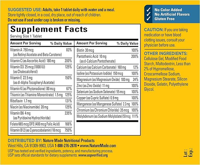 Nature Made Multivitamin for Him, Mens Multivitamins with No Iron, Daily Nutritional Support, Nature Made Multi Mens Vitamins & Minerals, 90 Tablets, 90 Day Supply