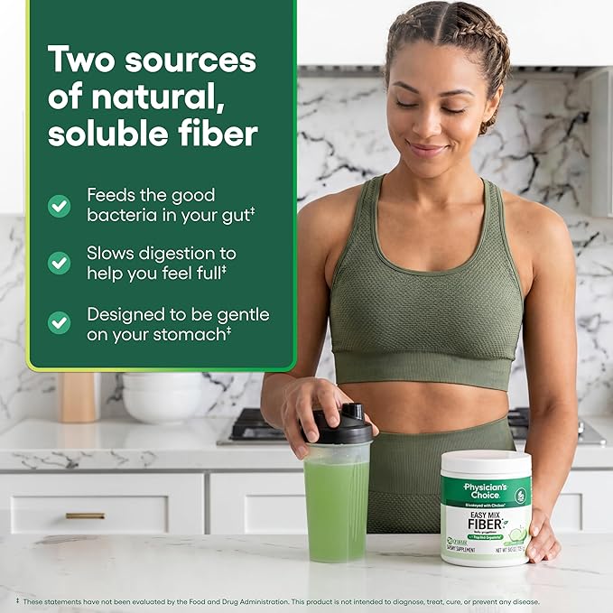 Physician's CHOICE Easy Mix Fiber for Digestive Health & Regularity - No Grit - Daily Prebiotic Soluble Fiber Powder Supplement for Women and Men - Cucumber Lime - 30 Servings