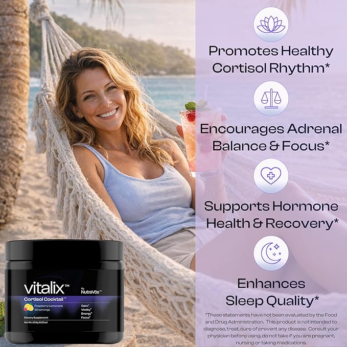 Vitalix – Cortisol Reducer & Adaptogen Drink Mix with Ashwagandha KSM 66, Magnesium Glycinate 200mg, L-Theanine 200mg, Vitamin C 500mg & Electrolytes – Raspberry Lemonade – 30 Servings