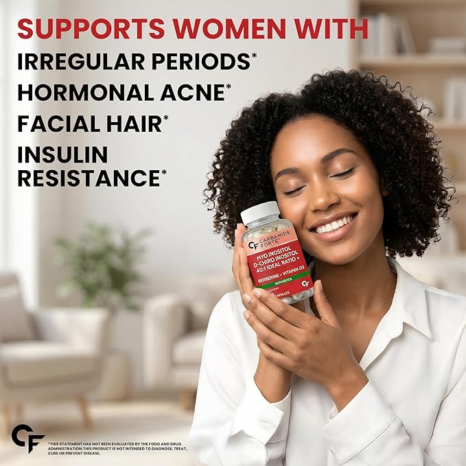 Carbamide Forte Myo Inositol & D Chiro Inositol Supplement | Inositol Supplements with Berberine, l-Methyl Folate, Vitamin D3 & Selenium | Ideal 40:1 Ratio - 120 Capsules