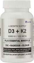 Vitamin D3 + K2 Complex with Zinc, Magnesium & Selenium | Immune, Heart, Bone, Energy & Stress Support | Relaxation & Sleep Aid | 5000 IU D3 + MK-7