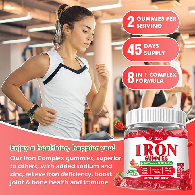 90 Count | Iron Supplement for Women, Men & Kids, Iron Gummies for Iron Deficiency & Anemia with Vitamin C B6 B12,Folate-Iron Supplement Support Bl♡♡d Oxygen & Energy Boost, Vegan,Non-GMO &Gluten Free