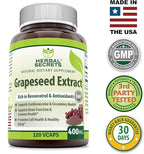 Herbal Secrets Grapeseed Extract 400 mg 120 Veggie Capsules Supplement | Non-GMO | Gluten Free (120 Count | Pack of 2)
