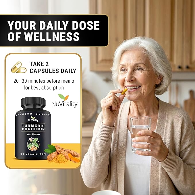 Turmeric Curcumin Supplement with Black Pepper Extract (BioPerine) - 95% Curcuminoids for Joint & Inflammation Support - Enhanced Absorption Vegan Turmeric Supplement - 120 Capsules